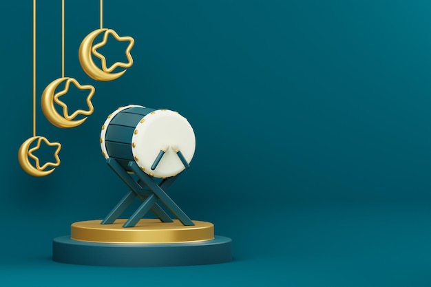 Ramadan Kareem Islamskie tło z gwiazdą latarni księżyca i bębnem