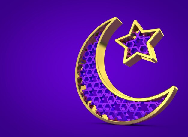 Ramadan Kareem księżyc i gwiazda Rendering 3D