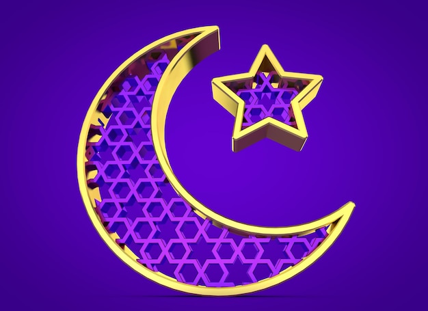 Ramadan Kareem księżyc i gwiazda Rendering 3D