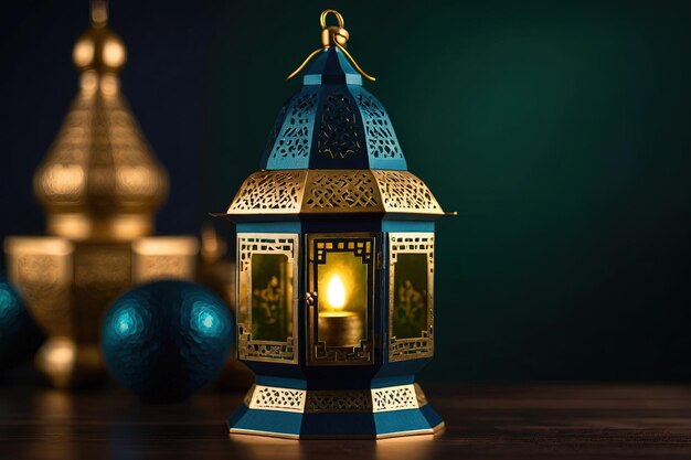 Ramadan Kareem Lamp background Ornamentalna arabska latarnia z płonącą świecą świecącącą w nocy