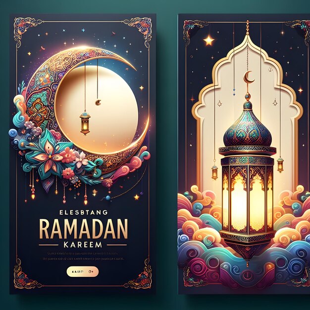 Ramadan kareem latarnia instagram post story ilustracja z pięknym półksiężycem