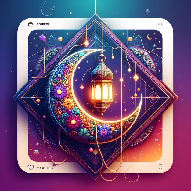 Ramadan kareem latarnia instagram post story ilustracja z pięknym półksiężycem