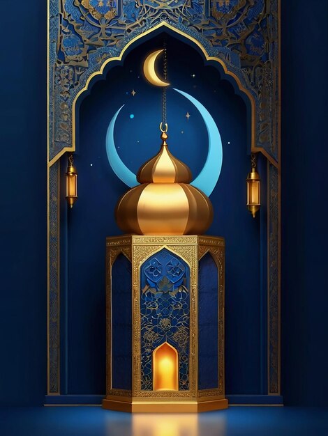 Ramadan Kareem luksusowe ciemno niebieskie tło