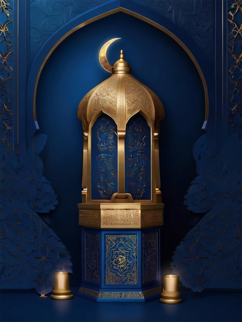 Ramadan Kareem luksusowe ciemno niebieskie tło