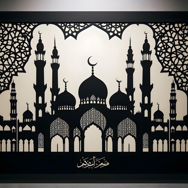 Ramadan Kareem Mosque Silhouette Art Uroczystość świętego miesiąca