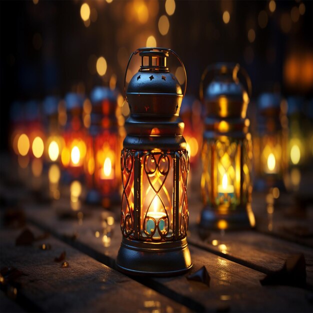 Ramadan kareem piękny oświetlony ornament latarni i Eid Mubarak 3d islamskie pozdrowienia