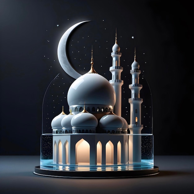 Ramadan Kareem post w mediach społecznościowych projekt tła 3d złoty biały meczet w widoku nocnym