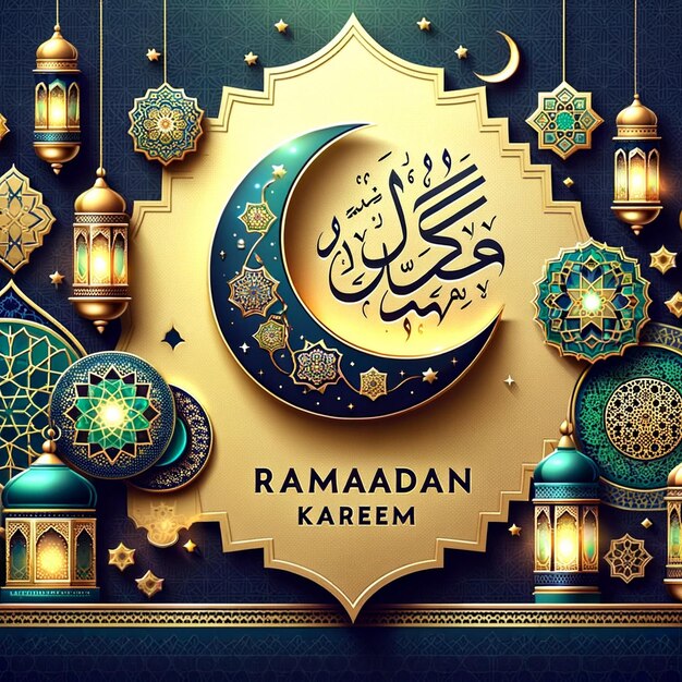 Zdjęcie ramadan kareem pozdrowienia projekt z islamskim