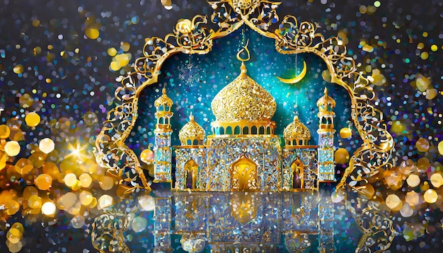Ramadan Kareem pozdrowienie tło islamskie ze złotym wzorem i kryształy na kolorze papieru