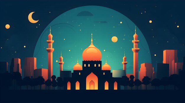 Zdjęcie ramadan kareem religijne tło z sylwetką meczetu