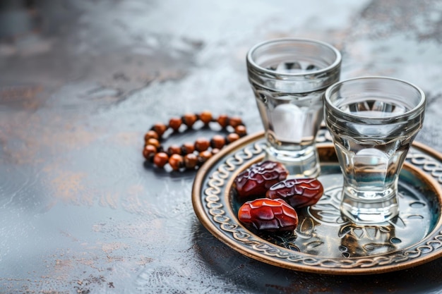 Zdjęcie ramadan kareem święto woda z datami owoce do iftar