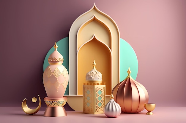 Ramadan Kareem świętowanie i dekoracja, projekt ilustracji renderowania 3D