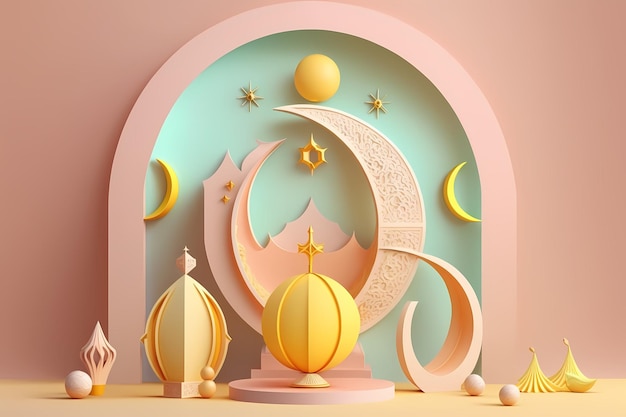 Ramadan Kareem świętowanie i dekoracja, projekt ilustracji renderowania 3D