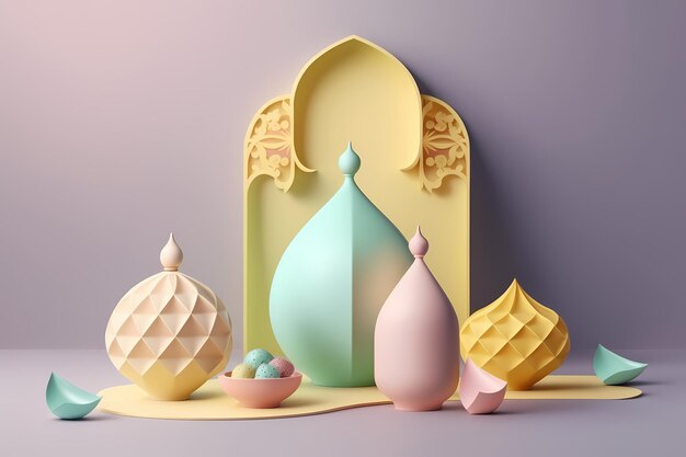 Ramadan Kareem świętowanie i dekoracja, projekt ilustracji renderowania 3D