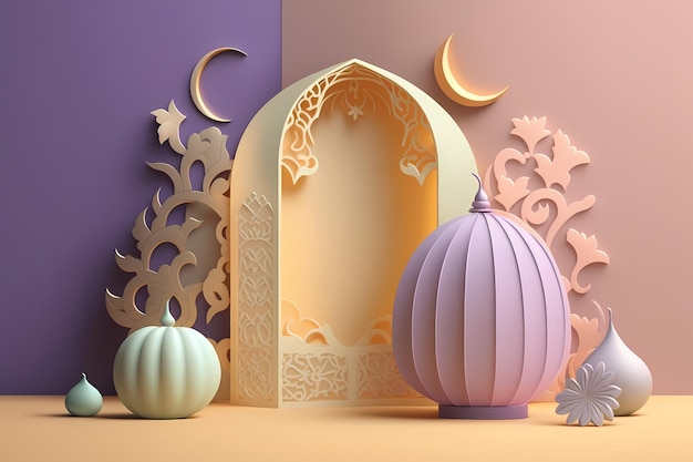 Ramadan Kareem świętowanie i dekoracja, projekt ilustracji renderowania 3D