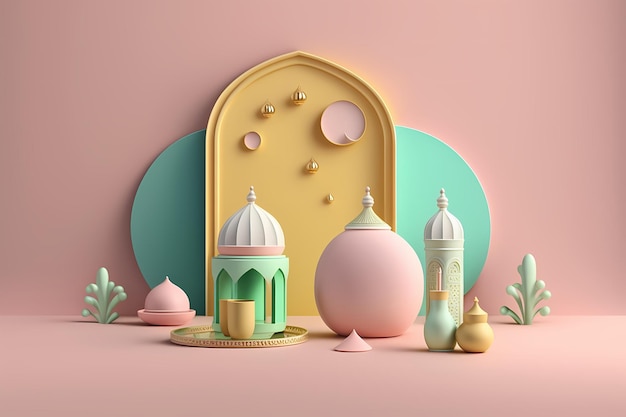 Ramadan Kareem świętowanie i dekoracja, projekt ilustracji renderowania 3D