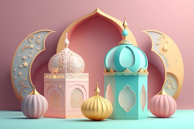 Ramadan Kareem świętowanie i dekoracja, projekt ilustracji renderowania 3D