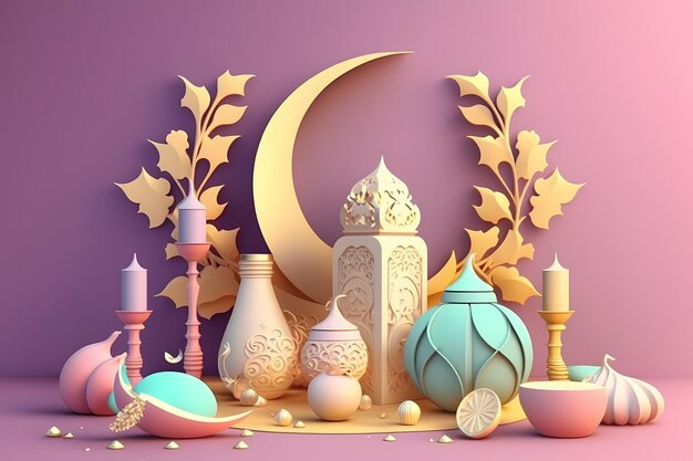 Ramadan Kareem świętowanie i dekoracja, projekt ilustracji renderowania 3D