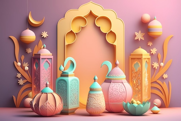 Ramadan Kareem świętowanie i dekoracja, projekt ilustracji renderowania 3D