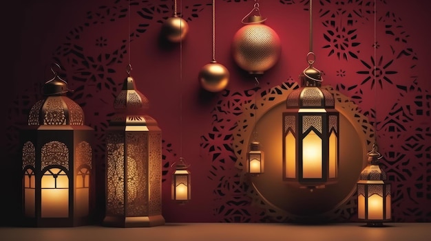 Ramadan Kareem tło z latarniami i meczetem Ilustracja wektorowa