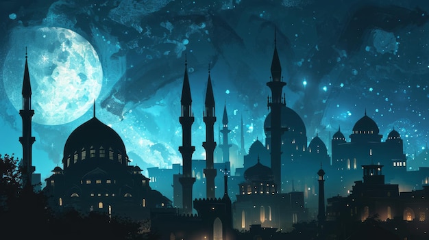 Ramadan Kareem tło z meczetem i księżycem