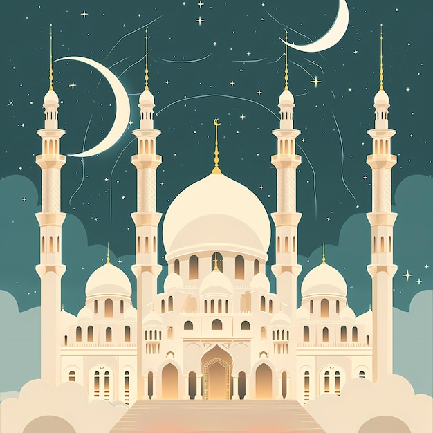 ramadan kareem wektor tło z meczetami i minaretami do święta Mubarak