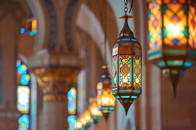 Ramadan kareem z zawieszonymi latarniami