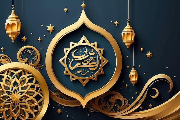 Ramadan kareem złoty pozdrowienia banner ilustracja szablon projektu ze złotym elementem 3d 2024