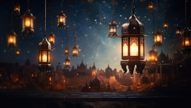 Ramadan Lantern Islamskie ozdoby rozmyte Bokeh Tło