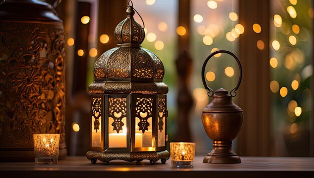 Ramadan Lantern Islamskie ozdoby rozmyte Bokeh Tło