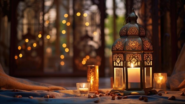 Ramadan Lantern Islamskie ozdoby rozmyte Bokeh Tło