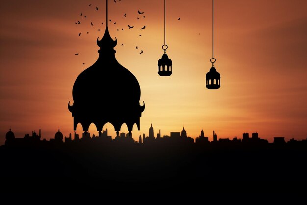Zdjęcie ramadan latarnia z półksiężycem i podium jako luksusowe islamskie tło