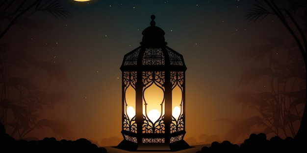 Ramadan Mubarak Concept Minimalistyczna ilustracyjna latarnia projektowa na islamskim tle