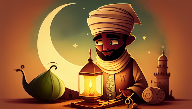 Ramadan Mubarak kreskówka Ramadan święty czas na modlitwę generatywną ai
