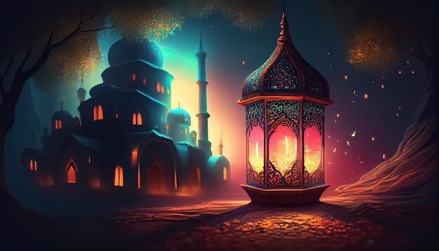 Ramadan Mubarak kreskówka Ramadan święty czas na modlitwę generatywną ai