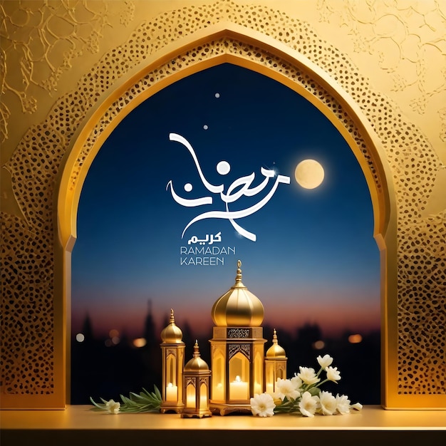 Zdjęcie ramadan mubarak ramadan kareem typografia arabska z nowoczesnym stylem łuku i projektu lalten