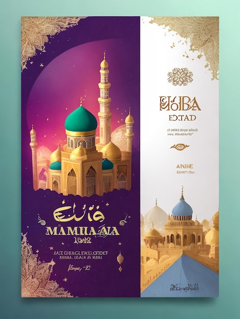 Zdjęcie ramadan mubarak zaproszenie plakat luksusowy elegancki projekt z 3d złota meczet i latarnia nowoczesna arabska dekoracja z zielonym wzorem geometrycznym tła