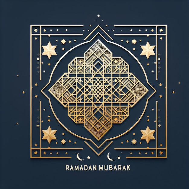 Ramadan Mubarak Złoty geometryczny islamski wzór z arabską kaligrafią