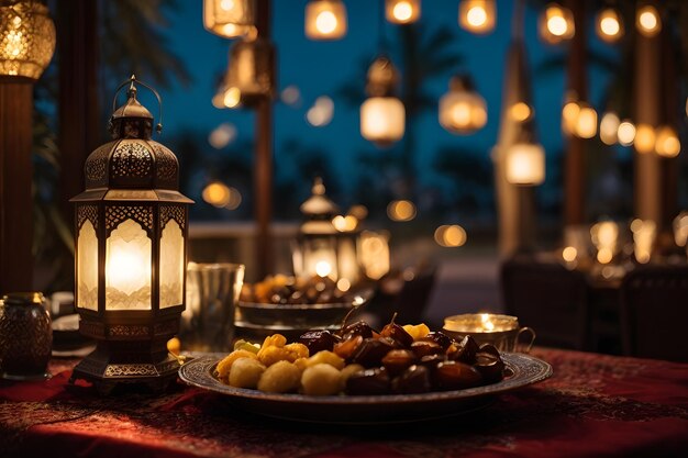 Ramadan noc iftar daty chłodne niesamowite zdjęcie muzułmanów lampa chłodne światła latarnia