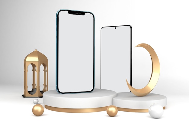 Ramadan Smartfony po lewej stronie na białym tle