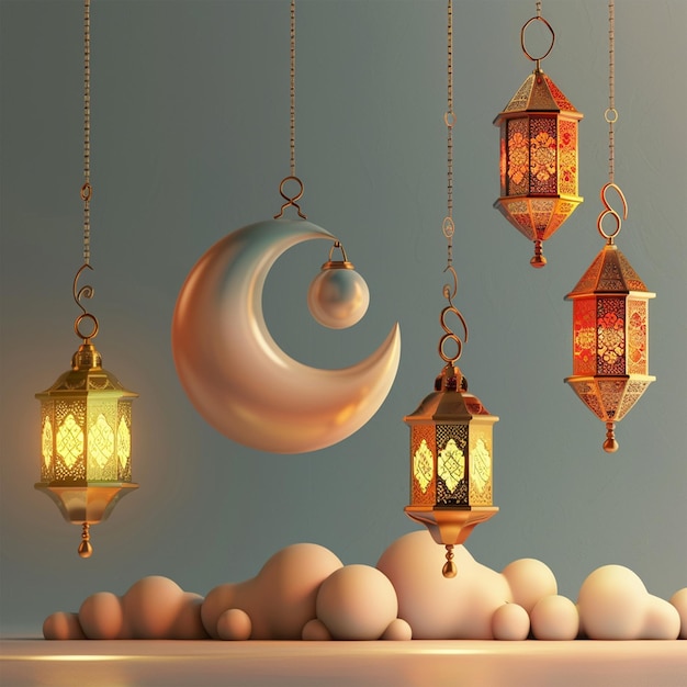 Ramadanu Kareem social media post szablon baner z renderowaniem 3D