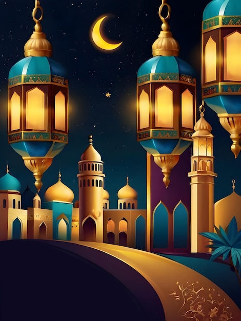 Ramadanu Mubarak Eid gretting szablon ilustracji