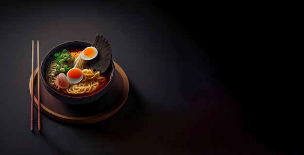ramen koreańsko-japońskie jedzenie w misce realistyczne 3D, prezentacja produktów do fotografii żywności