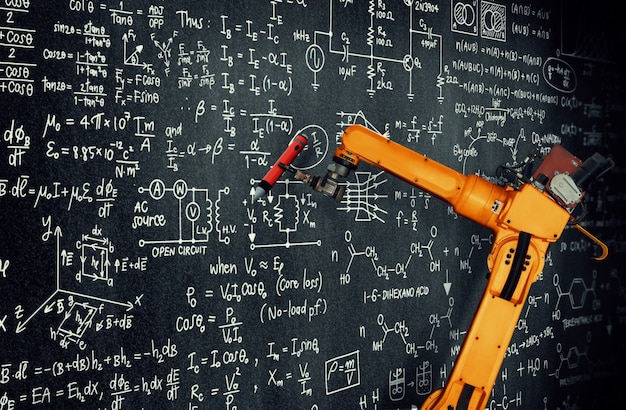 Ramię robota AI analizujące matematykę w celu rozwiązywania problemów przemysłu zmechanizowanego