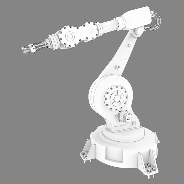 Ramię robota do wszelkich prac w fabryce lub na produkcji. Sprzęt mechatroniczny do złożonych zadań. ilustracja 3D.