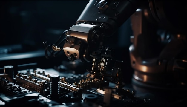 Ramię robota obracające metal w przemyśle elektronicznym generowane przez sztuczną inteligencję