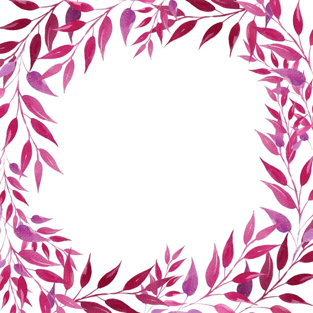ramka akwarelowa z różowymi i fioletowymi liśćmi ręcznie narysowany szkic ilustracji różowy kolor fioletowy