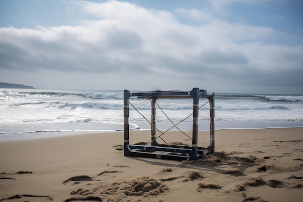 Ramka detektora w scenie na plaży z toczącymi się falami i delikatnie przesuwającym się piaskiem