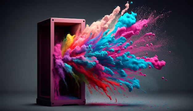 Ramka ekspozycyjna produktu z eksplozją kolorowej farby proszkowej Generative ai