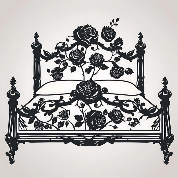 Ramka łóżka w stylu wiktoriańskim Ramka sztuki ludowej z wzorem róży i żebrami CNC Die Cut Outline Tattoo